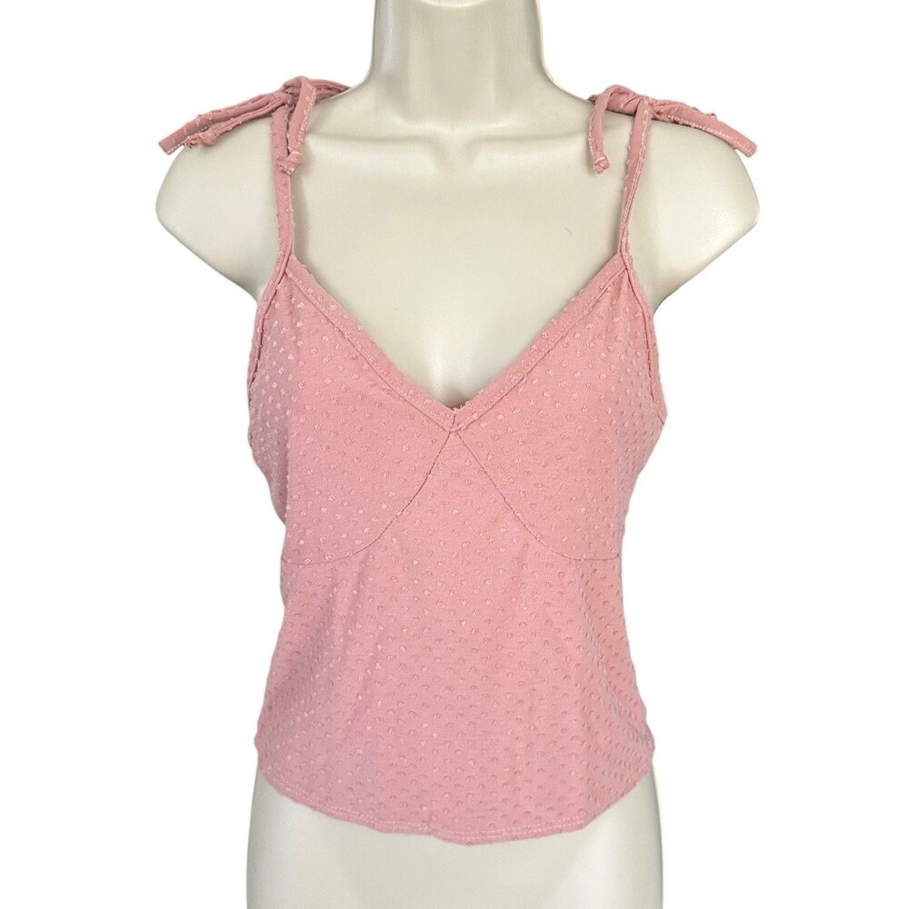 Livi by Olivia Rae Junior's Polka Dot Cropped Top V-Neck Tie Straps Size S Pink